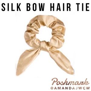 Silk Bow Hair Tie Scrunchie - Light Gold
